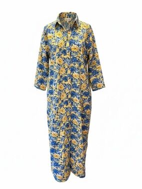 Models Coat Vintage Floral Snap Front Duster Housecoat Robe Blue Yellow 1X